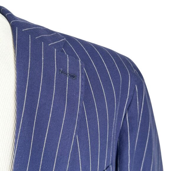 Peter Millar Blazer Suit Jacket Mens Large Blue Pinstripe Cotton Single Breasted - Picture 3 of 11